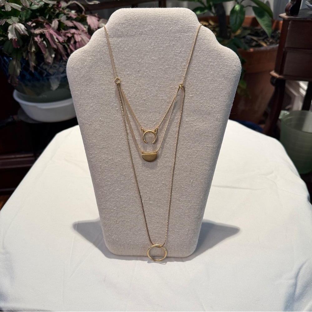 Madewell Gold Layered Geometric Shaped Adjustable Necklace NWT - Picture 3 of 4